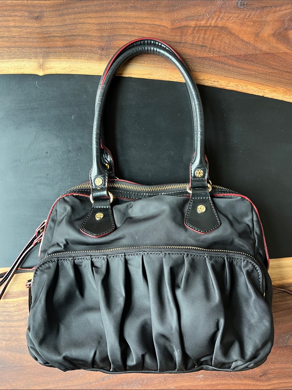 MZ Wallace Black Shoulder Bag with Red Trim